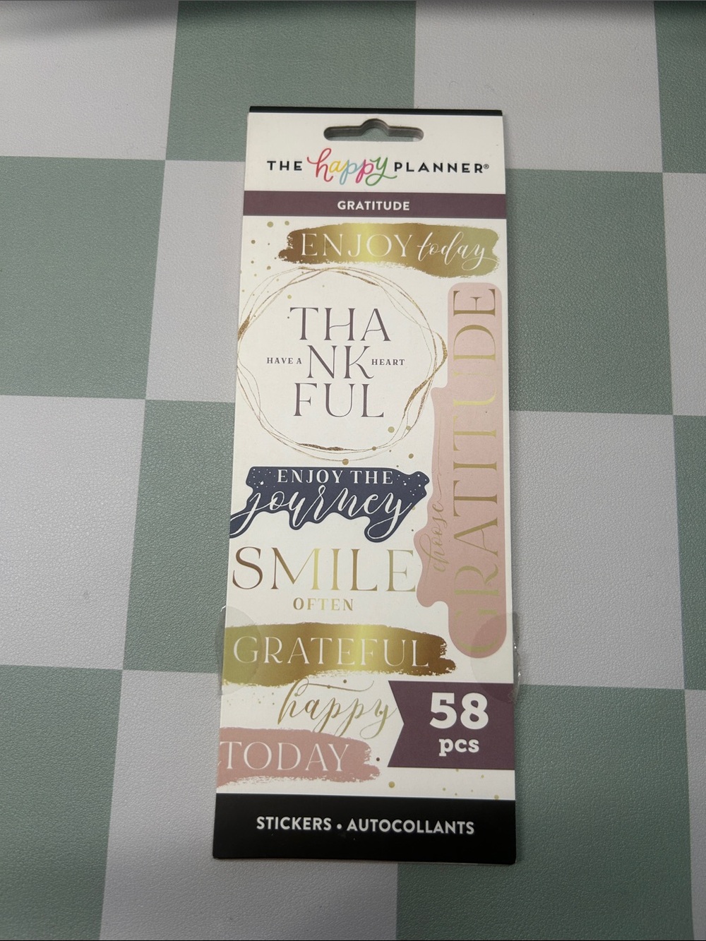 The Happy Planner Gratitude Sticker Sheet — Blush, Gold & Navy 58 pcs